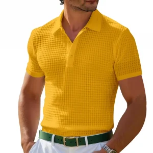 Men's Summer New Style European and American Fashion Classic Comfortable Breathable Waffle Solid Color Top T-shirt Polo Shirt