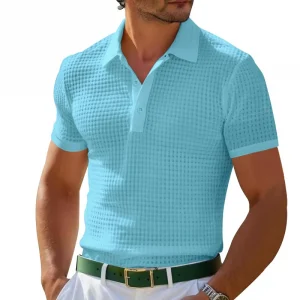 2024 Summer Amazon POLO Shirt Button Waffle Men's T-Shirt Sports Polo Shirt
